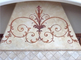 Venetian plaster faux with scolling embellishment